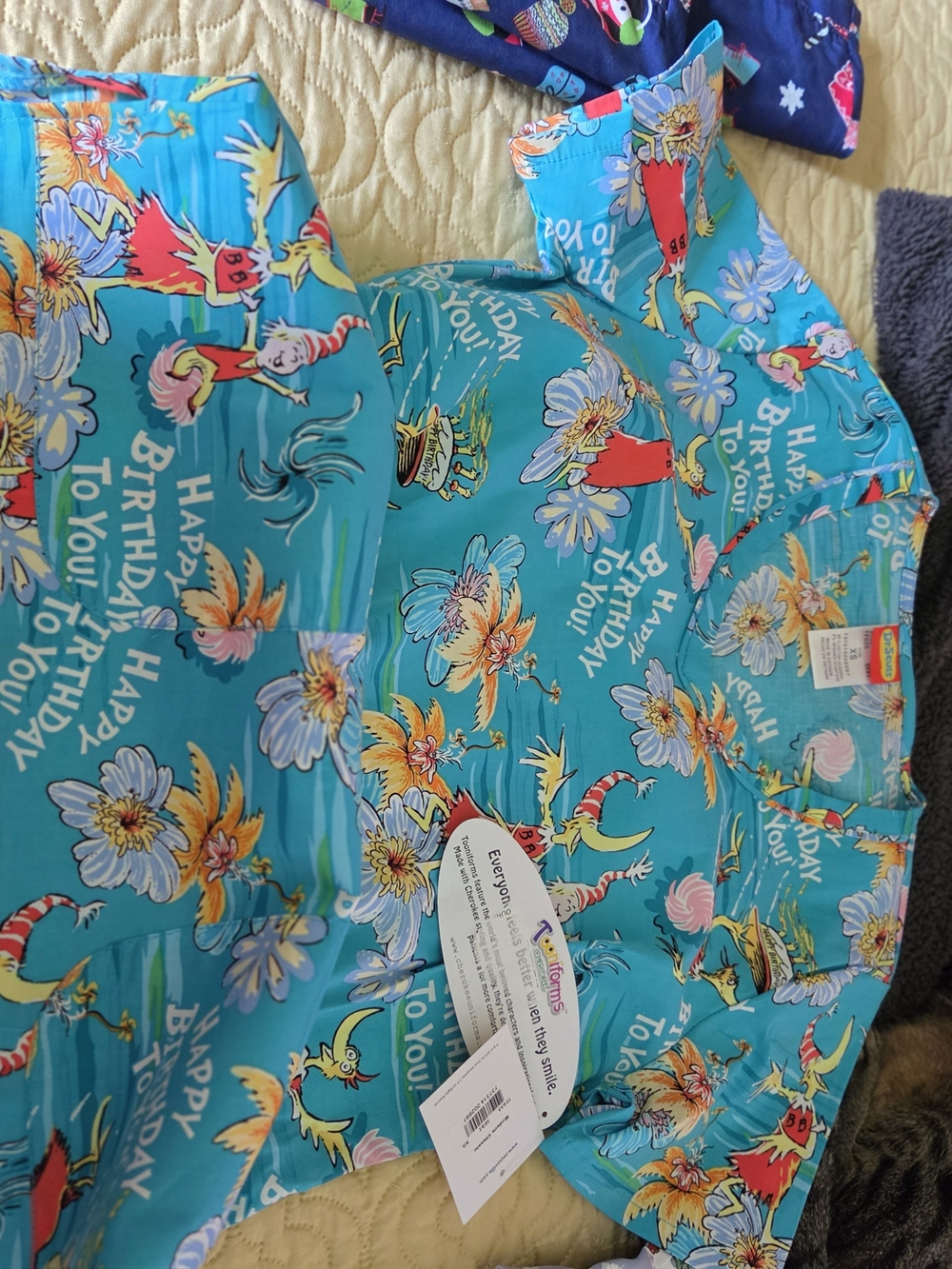 Dr. Seuss Turquoise Floral 'Happy Birthday' Button-Up Shirt